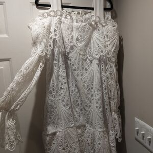 White Off Shoulder Eyelet Dress